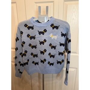 Netflix Stranger Things No Boundaries Dog Print Sweater Light Blue Womens M 8-10